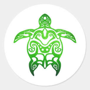 Adesivo Redondo Tartaruga de mar verde tribal