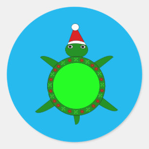 Adesivo Redondo Tartaruga de Natal bonita com casca de flores