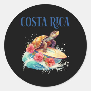 Adesivo Redondo Tartaruga de Praia de Surf Sorridente Flores Tropi
