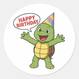 Adesivo Redondo Tartaruga desejando Feliz Aniversário 