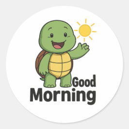 Adesivo Redondo Tartaruga dizendo Bom Dia