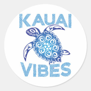 Adesivo Redondo Tartaruga-do-mar Azul Polinésia Tribal Kauai Vibes