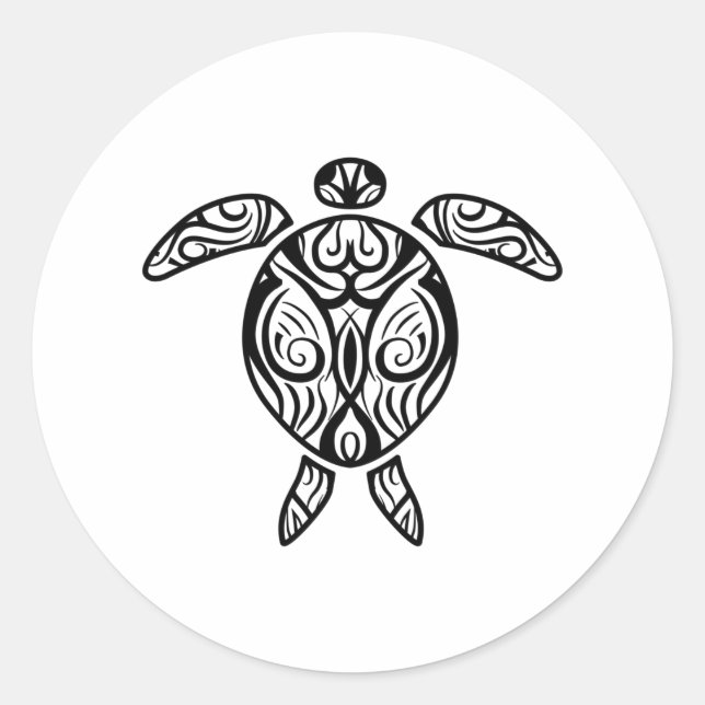 Adesivo Redondo Tartaruga-do-mar Branca Tribal Havaiana Tatuagem B (Frente)