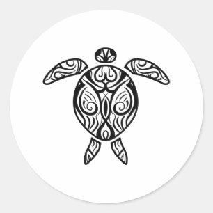 Adesivo Redondo Tartaruga-do-mar Branca Tribal Havaiana Tatuagem B