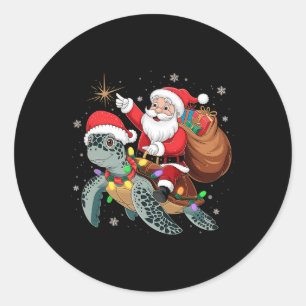 Adesivo Redondo Tartaruga Engraçada Natal Papai Noel Montando Tart