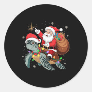 Adesivo Redondo Tartaruga Engraçada Papais noeis de Natal Circulan
