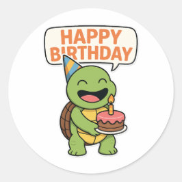 Adesivo Redondo Tartaruga Feliz Aniversário 