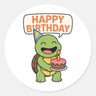 Adesivo Redondo Tartaruga Feliz Aniversário