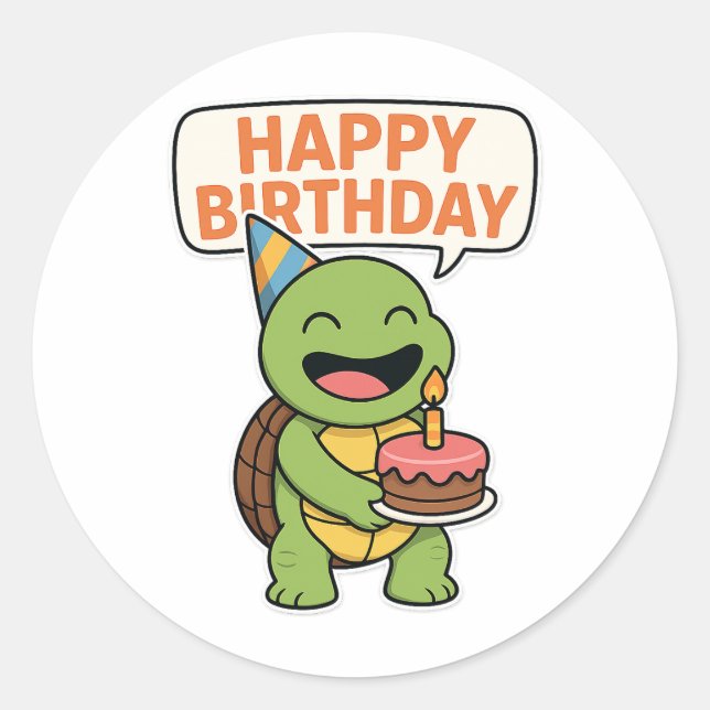 Adesivo Redondo Tartaruga Feliz Aniversário  (Frente)