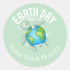 Adesivo Redondo Tartaruga Fofa Dia da Terra Natureza Eco Personali