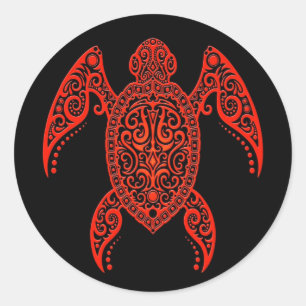 Adesivo Redondo Tartaruga intrincada do preto e de Mar Vermelho
