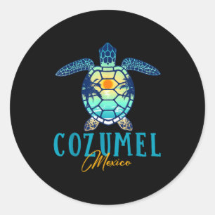 Adesivo Redondo Tartaruga Marinha Cozumel México Palmeira Pôr do S