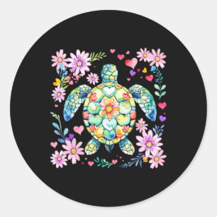 Adesivo Redondo Tartaruga Marinha Floral Boho Oceano Animal Vibraç