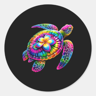 Adesivo Redondo Tartaruga Marinha Havaiana Tie-dye Férias no Havaí