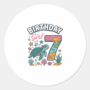 Adesivo Redondo Tartaruga Marinha Menina de Aniversário 7º Anivers