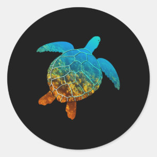 Adesivo Redondo Tartaruga Marítima Silhouette Earth Day And Ocean 
