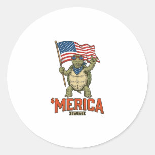Adesivo Redondo Tartaruga Patriótica ‘Merica Vetor Vintage