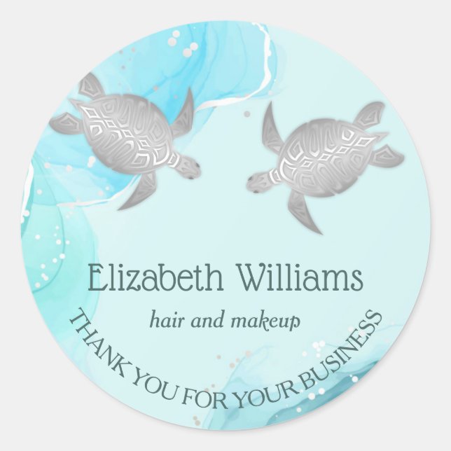 Adesivo Redondo Tartarugas Azuis Prateadas Costeiras (Frente)