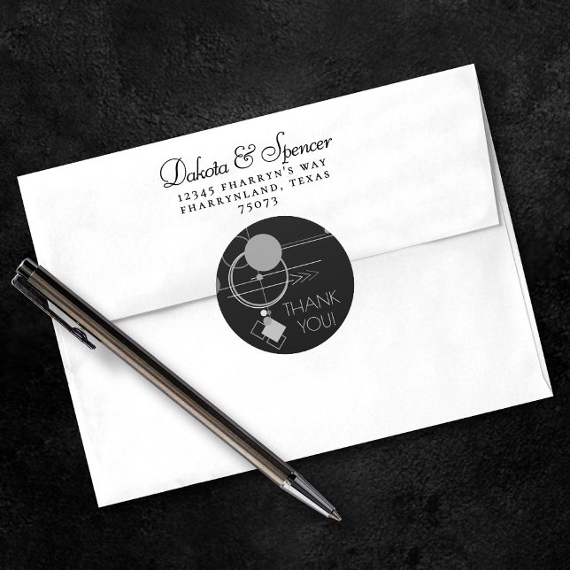 Adesivo Redondo Tattoos Modern Art Deco | Preto e Cinza Obrigado (Criador carregado)