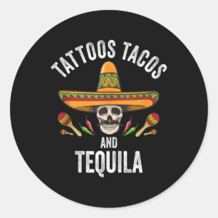 Adesivo Redondo Tattoos Tacos Tequila Shirt Mexicana Skull Cinco D