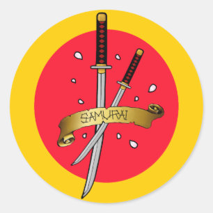 Adesivo Redondo Tatuagem da espada do samurai