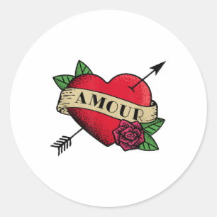 Adesivo Redondo Tatuagem de Amor Cardíaco _1
