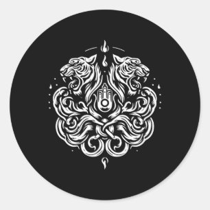 Adesivo Redondo Tatuagem de arte Muay Thai Sak Yant Tigre Gêmeo Ki