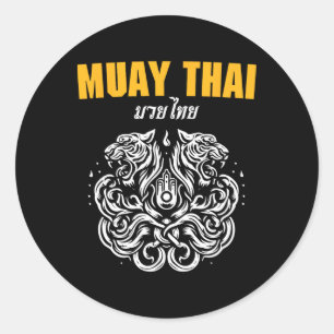 Adesivo Redondo Tatuagem de arte Muay Thai Sak Yant Tigre Gêmeo Ki
