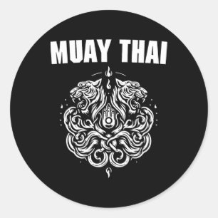 Adesivo Redondo Tatuagem de Arte Muay Thai Sak Yant Tigre Gêmeo Ki