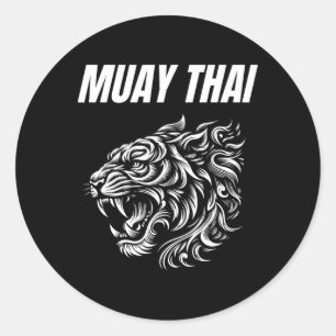 Adesivo Redondo Tatuagem de luta de MMA Muay Thai Tigre Rugido Kic