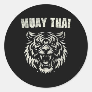 Adesivo Redondo Tatuagem de luta de MMA Muay Thai Tigre Rugido Kic