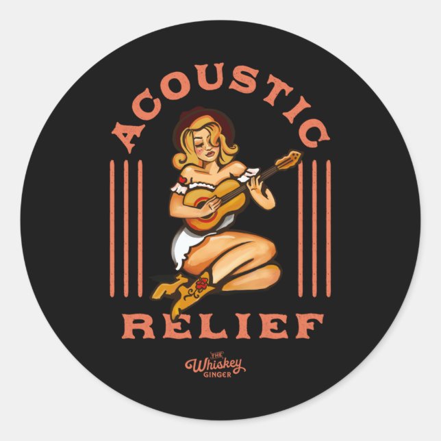 Adesivo Redondo Tatuagem de Música Tropical de Guitarra Cura de Al (Frente)