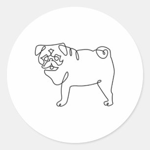 Adesivo Redondo Tatuagem de Pug de Uma Linha _1