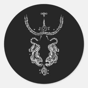 Adesivo Redondo Tatuagem de Sak Yant Muay Thai Kickboxing Cultura