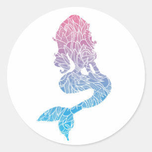 Adesivo Redondo Tatuagem de sereia Abstrato azul e rosa