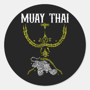 Adesivo Redondo Tatuagem de Tigre Sak Yant Muay Thai Kickboxing As