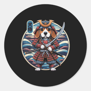 Adesivo Redondo Tatuagem do cão Samurai japonês, Beagle Kawaii Nin