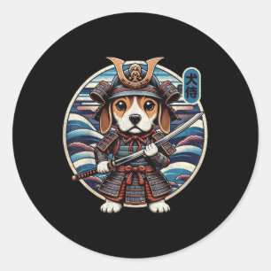 Adesivo Redondo Tatuagem do cão Samurai japonês, Beagle Kawaii Nin