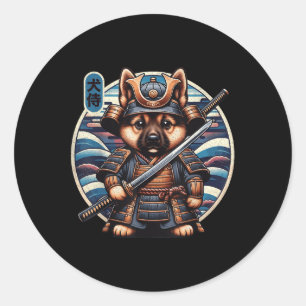 Adesivo Redondo Tatuagem do cão Samurai japonês, German shepherd K