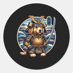 Adesivo Redondo Tatuagem do cão Samurai japonês, Ouro Retriever Ka