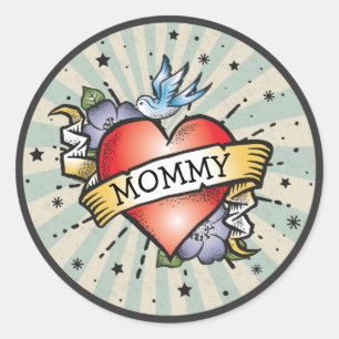 Adesivo Redondo Tatuagem do coração do rock and roll