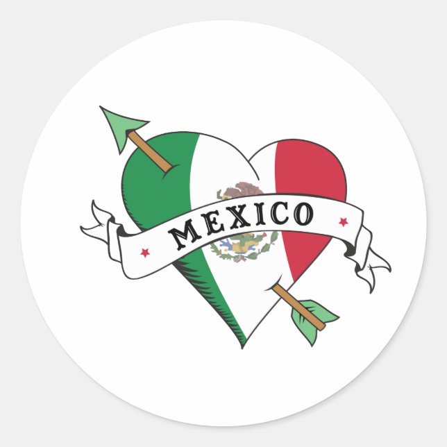 Adesivo Redondo Tatuagem Heart and Arrow with mexicano Flag (Frente)