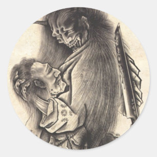 Adesivo Redondo Tatuagem japonês da tinta do demónio do vintage