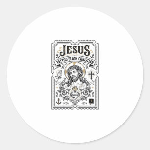 Adesivo Redondo Tatuagem Jesus Flash Cristão Tatuagem Jesus Flash