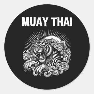 Adesivo Redondo Tatuagem Língua Muay Thai Tigre Rugido Kickboxing 