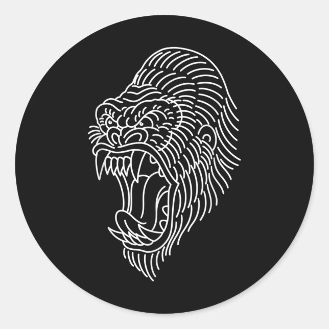 Adesivo Redondo Tatuagem na cabeça do gorila tradicional americano (Frente)