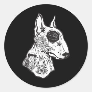 Adesivo Redondo Tatuagem na Escola Antiga Tatuagem Cão Lov