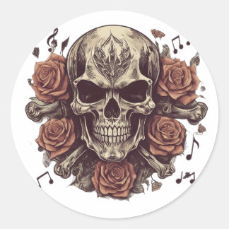 Adesivo Redondo tatuagem rock and roll-themed com crânio