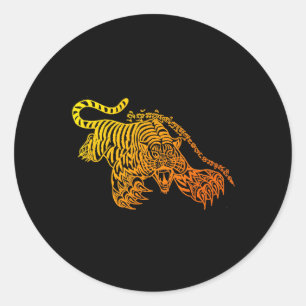 Adesivo Redondo Tatuagem Sak Yant Muay Thai Bravo Tigre Kickboxing