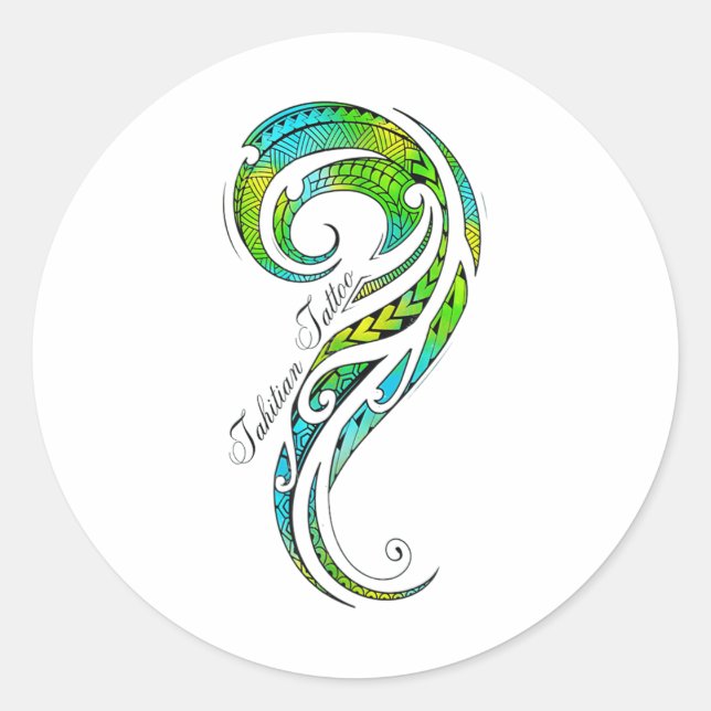 Adesivo Redondo Tatuagem Tahitian - Tatuagem Havaiana - Gráfico _1 (Frente)